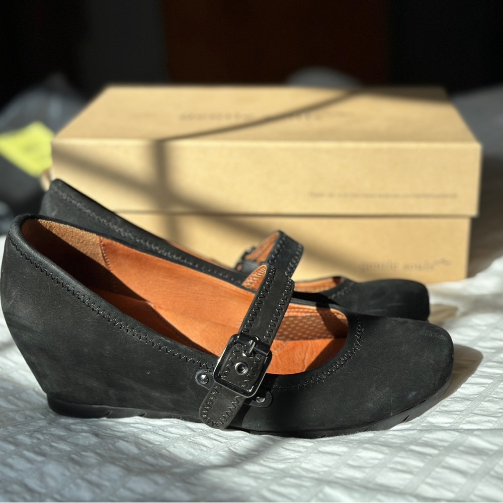 Gentle Souls Black Suede Mary Jane Wedge - 7